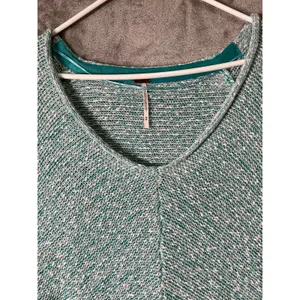 Free People Adriatic Sea Chunky Open Knit V-Neck Slouchy Pullover Sweater M New thumbnail 2