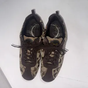 Coach Signature C Logo Canvas Brown Classic Patent Leather Sneakers Women's 9.5 thumbnail 2