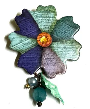 Artisan blue paper beaded brooch Blue thumbnail 1