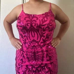 Hot Pink Sequins Dress Size L thumbnail 1