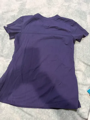 MedCouture Touch Scrub Top, Eggplant, Size XS, V-Neck with Pocket and Rib-Knit S thumbnail 4