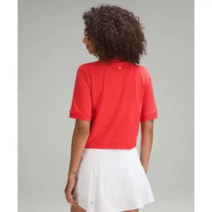 Lululemon Sz 0‎ Swiftly Tech Relaxed-Fit Polo Shirt Cropped Hot Heat / Red Glow thumbnail 2
