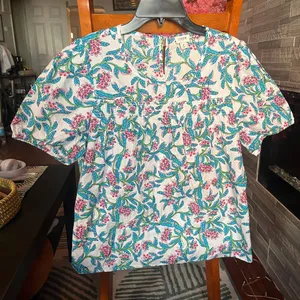 J. Crew Floral Blouse - White, Pink, Green, Blue thumbnail 1