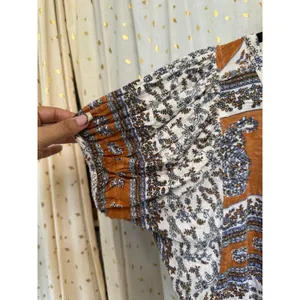Free People Paisley Puff Sleeve Swing Boxy High Lo Frayed Hem Blouse Top S thumbnail 5
