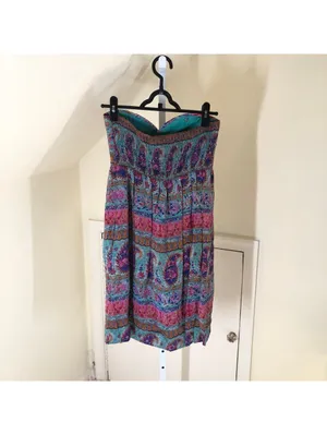 Anthropologie Maple EUC Women's Jewel Tone Paisley Silk Strapless Dress 4 thumbnail 2
