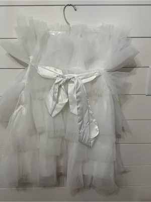 strapless, tiered white tulle mini dress thumbnail 3