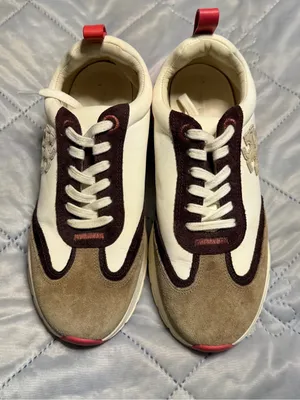 Tory Burch Sneakers Suede Shoe Beige Cream Pink Womens Size 8 thumbnail 5