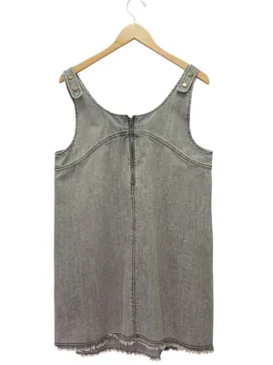 Natural Life JJ Denim Jumper Dress Large Stone Gray Frayed Hem Pinafore Pockets thumbnail 3