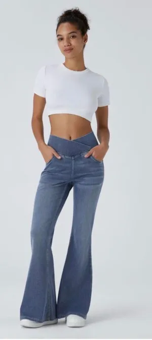 Halara Flex Crossover Waist High Rise Flare Jeans NWOT XS Reg thumbnail 1