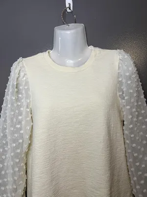 Maeve Sweater Womens Petite XS White Sheer Swiss Dot Balloon Sleeve Pullover thumbnail 1