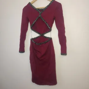 Windsor Long Sleeve Cutout Dress‎ in Burgundy with Silver Trim thumbnail 3