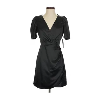 Lulus Black Ecstatic Evening Satin Puff Sleeve Ruched Mini Dress Small LBD thumbnail 3