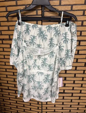 Joyspun white and green palm print short set size 3X thumbnail 1