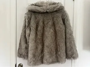 Abercrombie & Fitch Faux Fur Coat Gray Glam Luxe Winter Mob Wife Holiday Jacket Size S thumbnail 3