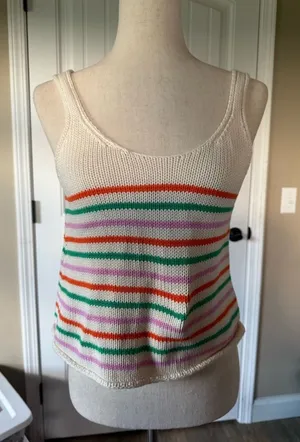 ZARA Striped Knit Tank Top Cream Orange Green Pink Scoop Neck Sleeveless‎ thumbnail 1
