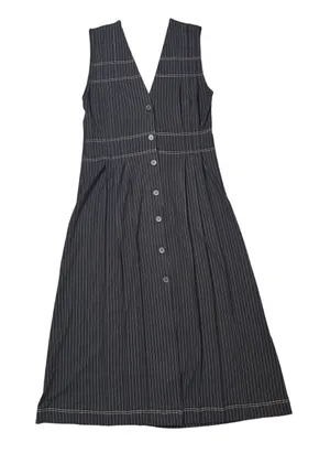 Zara black sleeveless pinstriped with a V-neckline and a button-down front thumbnail 1