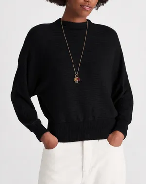 Madewell Mockneck Dolman Sleeve Rib Knit Top Black Long Sleeve Pullover XXS NWT thumbnail 1