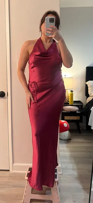 Here Comes the Sun fuchsia Satin Dress thumbnail 1