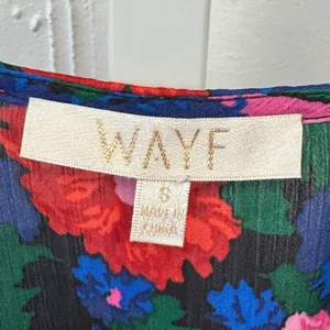 WAYF Floral Wrap V-Neck Smocked Peplum Blouse Long Sleeve Blue Red Small thumbnail 7