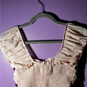Kimchi Blue Ruffled Square-Neck Crop Top in Blush with Purple Accents thumbnail 4