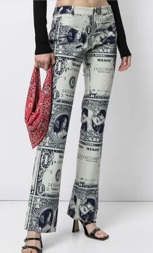 Miaou Lowrider Pant Money Print Dollar Bill Graphic Straight Leg Trousers thumbnail 1