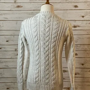 Abercrombie & Fitch cream classic preppy beaded cable knit sweater thumbnail 5
