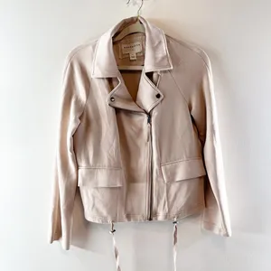 Marrakech Lange Soft Scuba Knit Long Sleeve Full Zip Moto Jacket Beige XS thumbnail 2