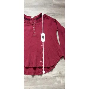 Free People Red Waffle Knit Henley Top Fair Isle Cuffs Boho Apres Size Xs A4006 thumbnail 5