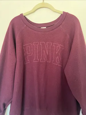 EUC PINK Embroidered Pullover Sweatshirt - Deep Wine sz L thumbnail 2