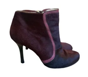 Etro Burgundy Calf Hair Ankle Booties Boot Leather Trim Stiletto Size 40 Women's thumbnail 1