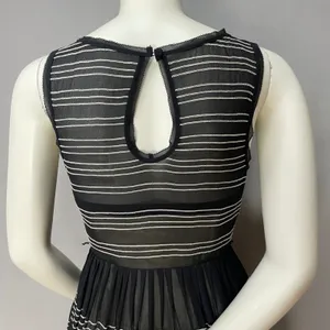 Anthropologie Hitherto Silk Dress Stripes Retro Sleeveless Fit‎ and Flare Black thumbnail 6