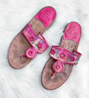 Jack Rogers Kyra Pink Madras Plaid Leather Sandals Preppy Resortcore Coastal thumbnail 1