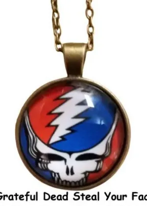 Grateful Dead Steal Your Face Collectible Necklace Antique Brass Chain thumbnail 1
