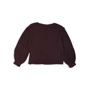 Ann Taylor Purple Crinkle Chiffon Ruffle Long Sleeve Blouse Size L thumbnail 2