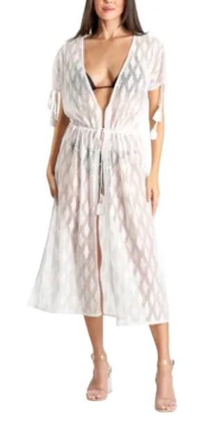 True Colour La Moda White Crochet Lace Maxi Swim Cover Up Embellished NEW‎ thumbnail 1