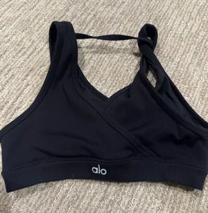 ALO Yoga Black Ribbed V-Neck Sports Bralette thumbnail 1