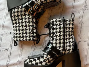 Betsey Johnson Y2K Chunky Platform Boot Houndstooth Black White Buckle Bratz 6.5 thumbnail 5