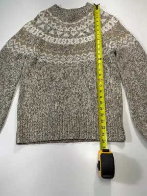 LOFT Cotton Wool Blend Brown & Cream Fair Isle Crewneck Sweater thumbnail 3