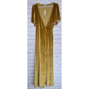 Baltic Born Katelyn Velvet Maxi Wrap Dress S Gold Mustard Wedding Guest Formal thumbnail 2