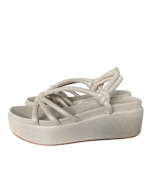 J/Slides Qayla Platform Metallic Suede Sandals Tan Silver size 8 thumbnail 5