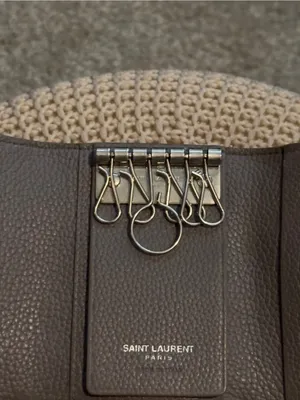 Authentic YSL Gray Pebbled Leather Key Holder with Silver Hardware thumbnail 7