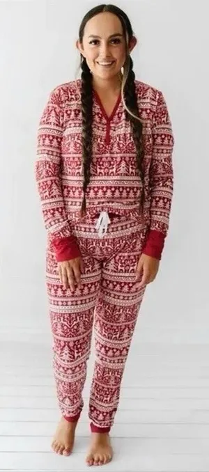 Little‎ Sleepies L XL Reindeer Cheer Pajama Set Holiday Collection Bamboo Red thumbnail 1