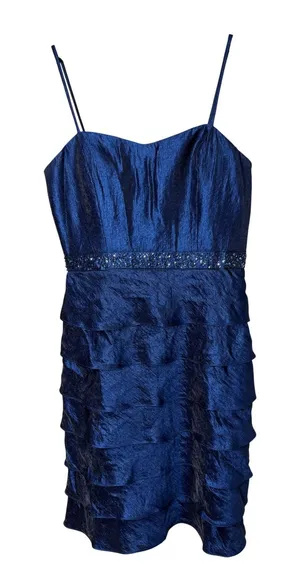 Jessica Howard Royal Blue Beaded Tiered‎ Ruffle Dress and Bolero Jacket Set 6 thumbnail 1