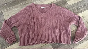 Aeropostale V-Neck Cropped Sweater, large, Mauve purple pink thumbnail 1
