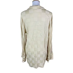 L'Academie Cream Textured Button Blouse Tunic Lightweight Chic Minimalist M thumbnail 4