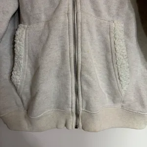 Aerie Women Medium Oatmeal Heather Sherpa Lined Hood Full Zip‎ Hoodie Sweatshirt thumbnail 3