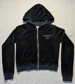 Juicy Couture x Forever 21 Women’s Small Black Velour Rhinestone Zip Glam Hoodie thumbnail 1