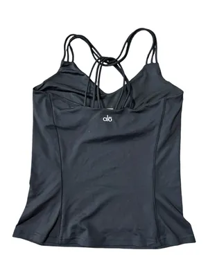 ALO Yoga Women’s Size M Black Criss Cross Strapped V-Neck Activewear Tank Top thumbnail 2
