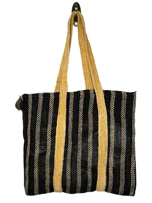 FIQUE DARK BLUE STRIPES TOTE BAG thumbnail 1