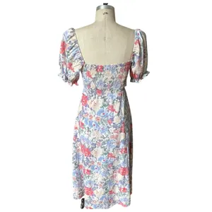 Astr Puff Sleeve Smocked Bust Midi Pastel Print Floral Dress Size Small thumbnail 5